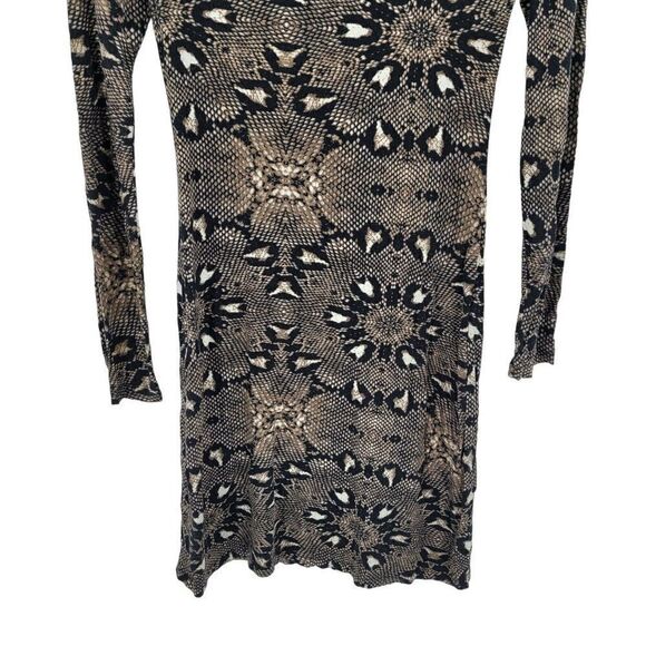 Vintage 90s Bluemarine Bodycon Dress M Brown Plunging V Logo Ruched Snake Italy - Picture 8 of 10